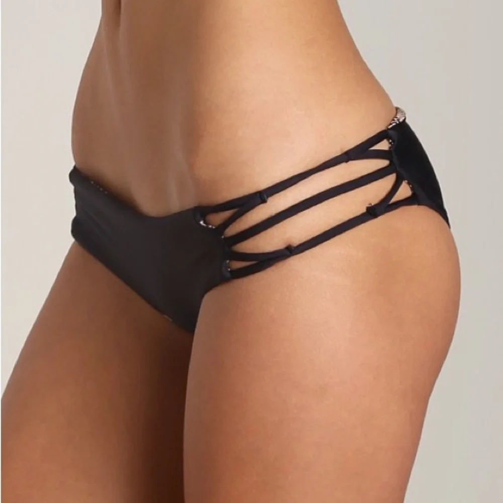 Acacia Swimwear Vintage Black La Rivera Bottoms Strappy Small - Picture 1 of 8